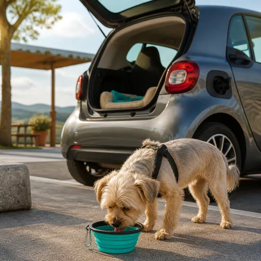 Image générée par intelligence artificielle Citadine d'occasion pour transporter un chien / des animaux — illustration générée par IA