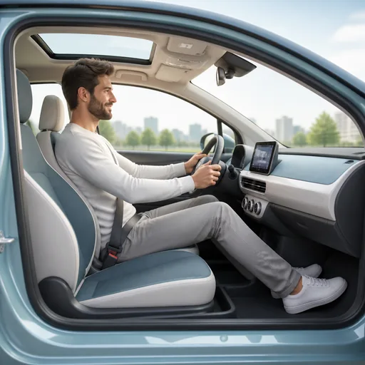 Image générée par intelligence artificielle Citadine d'occasion pour conducteur de grande taille : l'ergonomie — illustration générée par IA