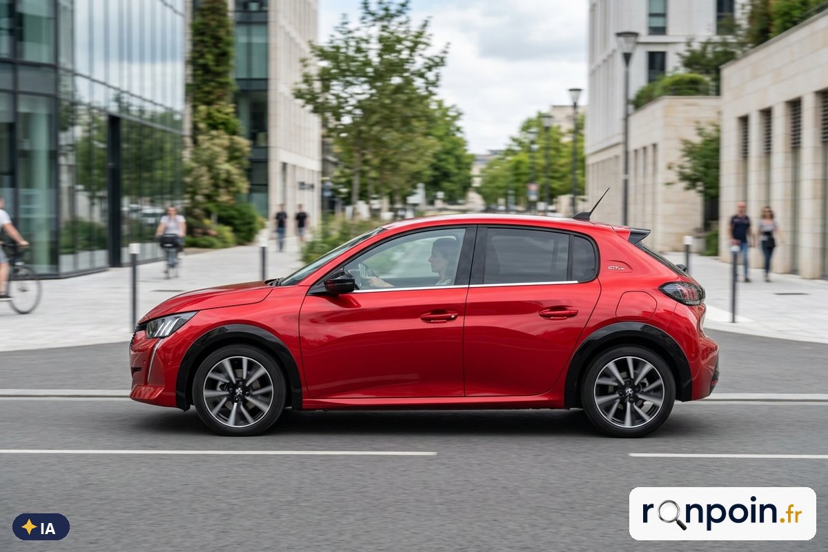 Peugeot 208 II rouge de profil — illustration générée par IA